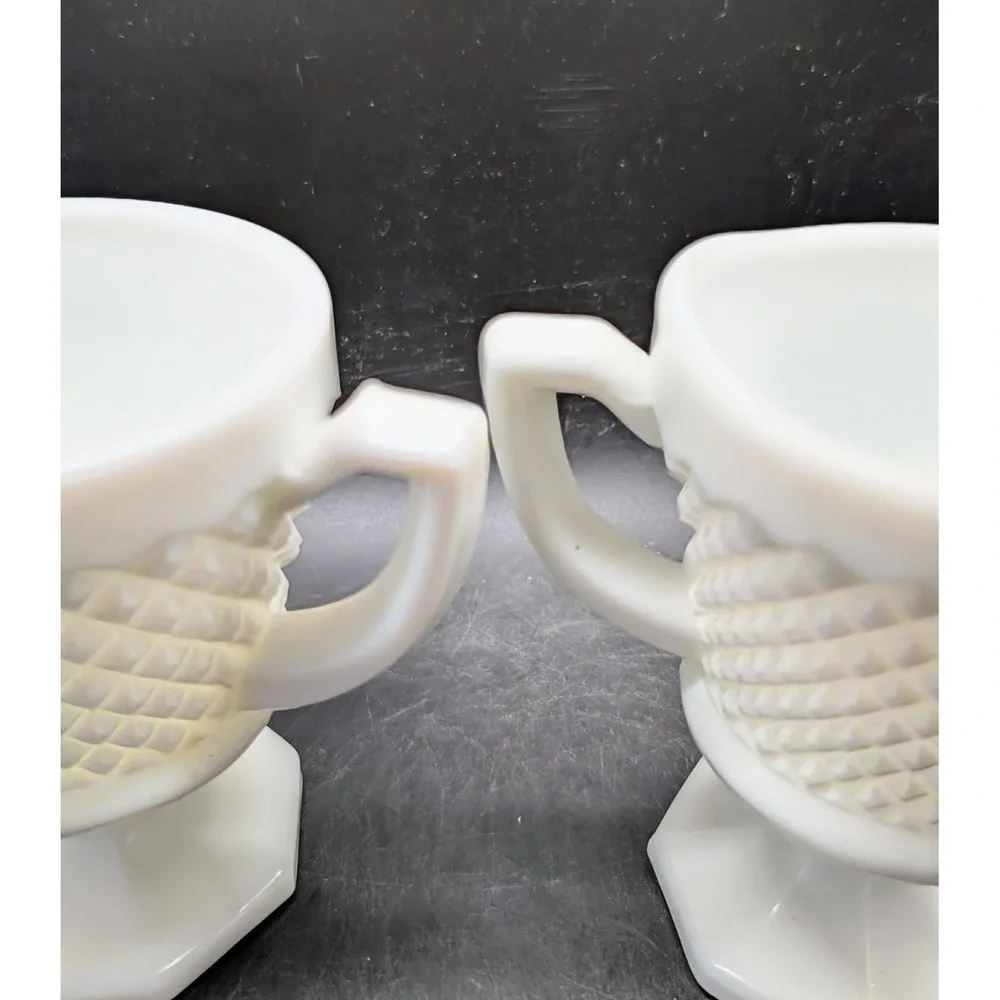 Vintage Westmoreland White Milk Glass Creamer and Sugar Bowl Set Diamond Pattern